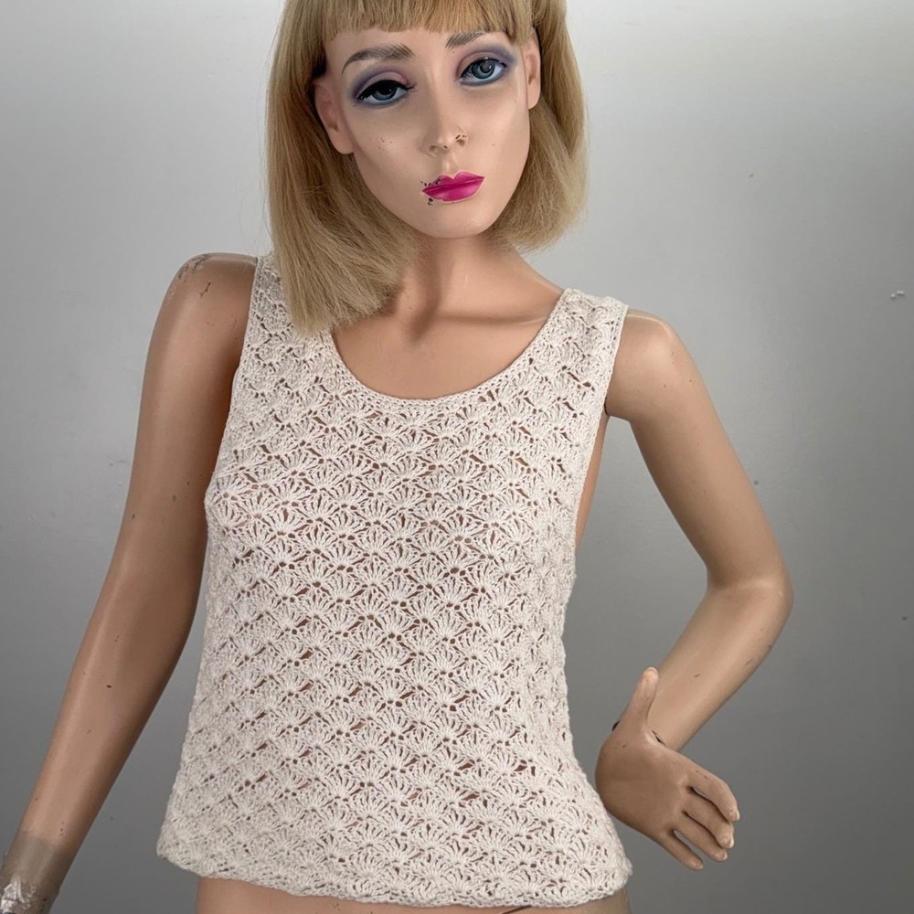 Vintage Handmade Crochet Tank Top Sleeveless Scoop Neck Boho Cottagecore Small